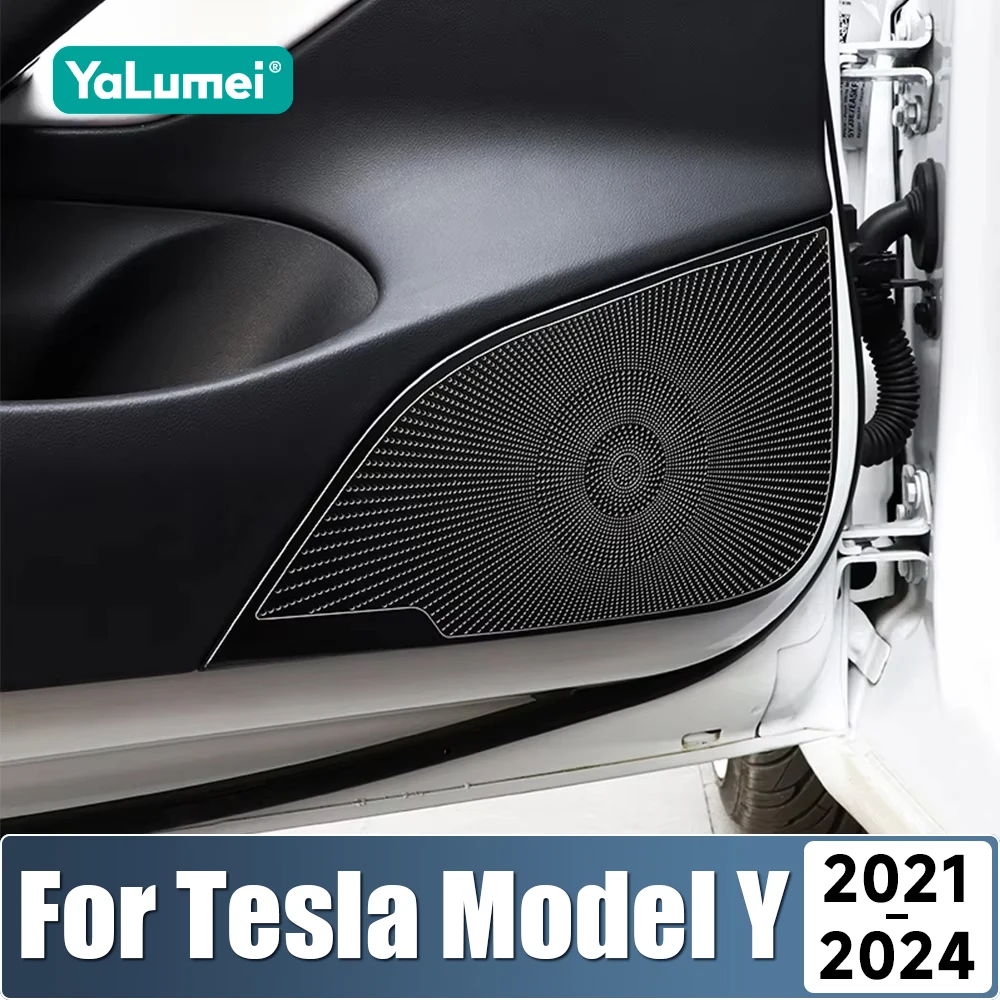 

Нержавеющая сталь, дверной аудиодинамик, накладка на рамку, наклейки, аксессуары для Tesla Model Y 2021 2022 2023 2024 2025