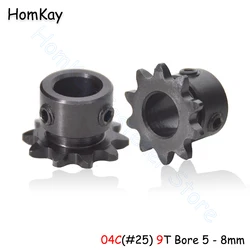 1Pc 9T 04C #25 Sprockets for Roller Chain Bore 5 6 6.35 8mm 9 Tooth 45# Steel Gear