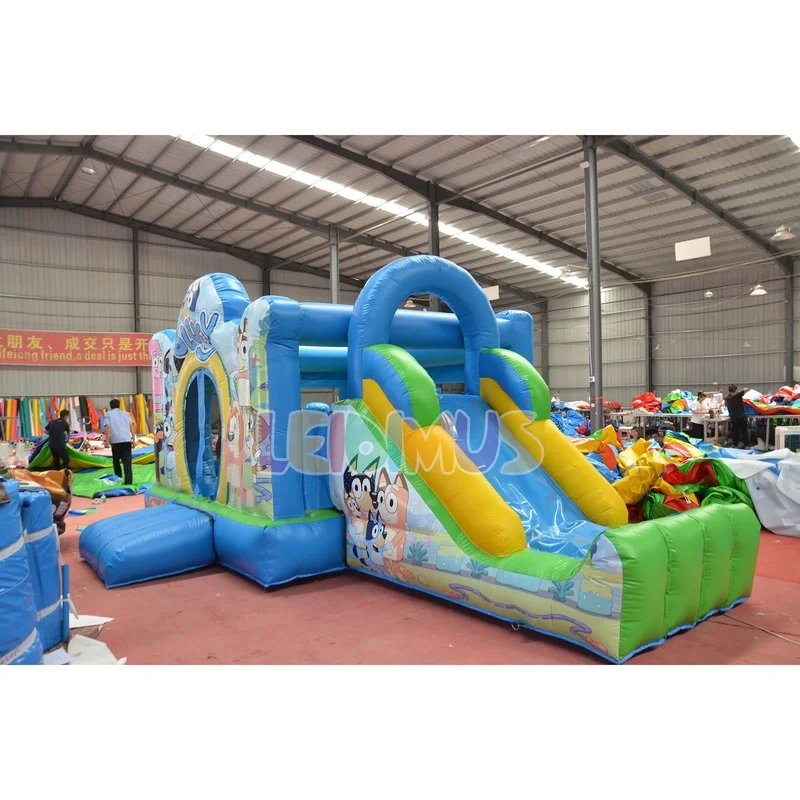Outdoor Bouncy Castle Party for Kids with Water Slides and Inflatable Bouncers to Form a Jumping Castle