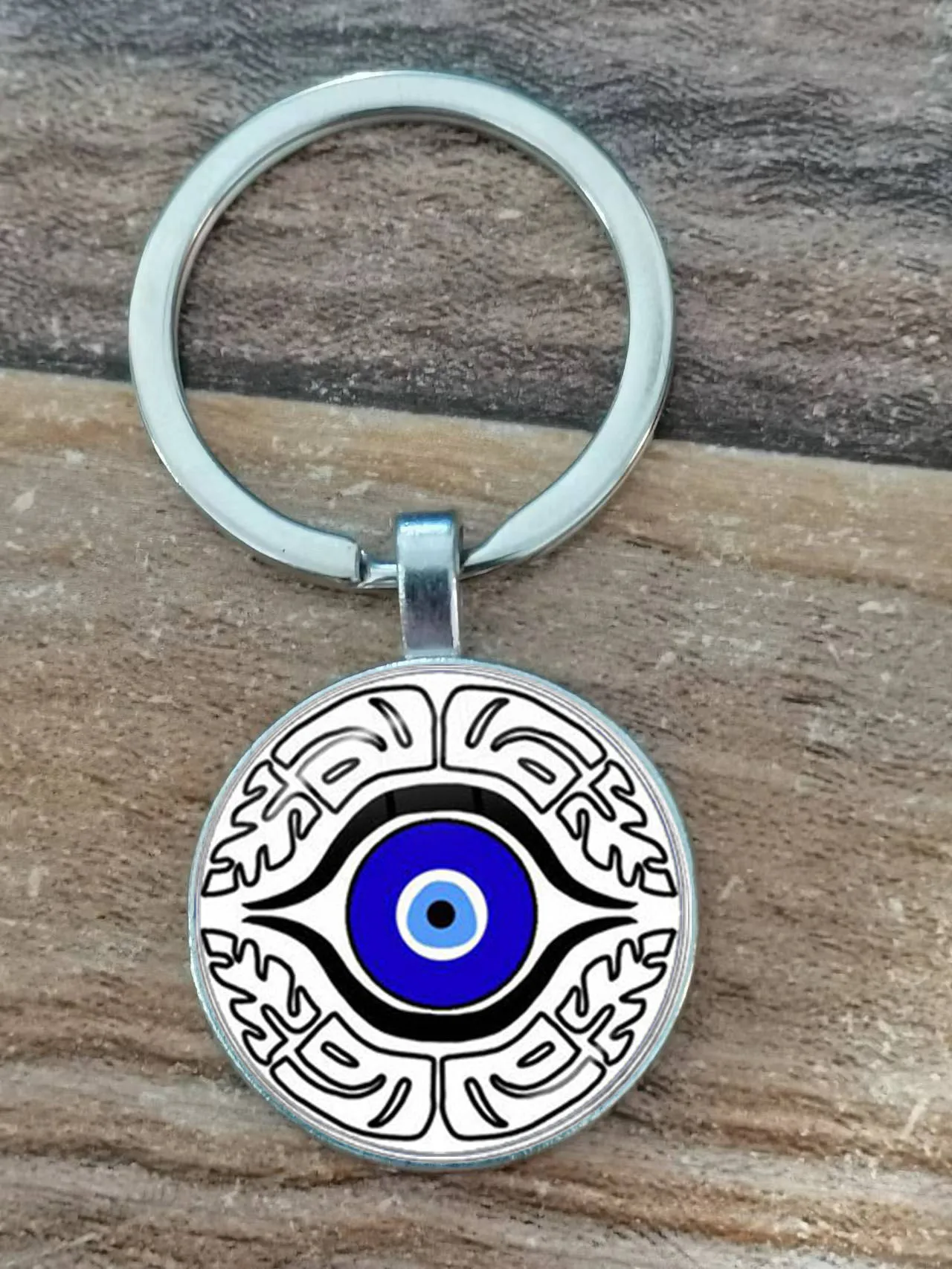 Schönheit Blau Bösen blick Religiöse Foto Runde Glas Cabochon Schlüsselbund Tasche Auto Keychain Schmuck Keychain Geschenk – Detail 5