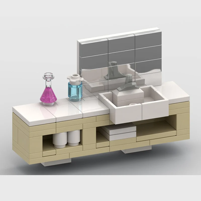 City Street View Model MOC Building Bricks Modern Bathroom Cabinet Modular Technology Gifts Holiday Assemble Children Toys Suit