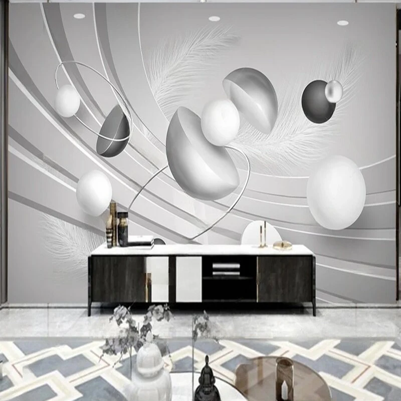 

Custom Wall Mural Modern Gray 3D Stereo Abstract Geometric Pattern and Feather Design Wallpaper for Living Room TV Background