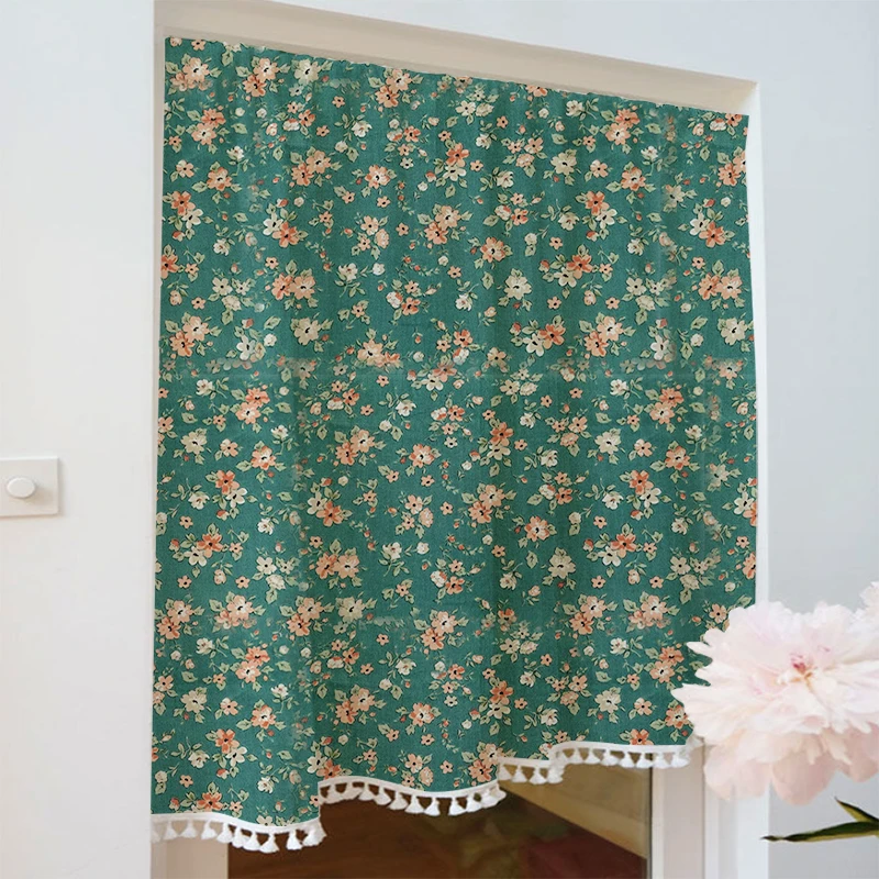 Vintage Semi-Blackout Windows Curtains For Bedroom Drapes Living Room Country Floral Tassel Length Farmhouse Decoration Curtain