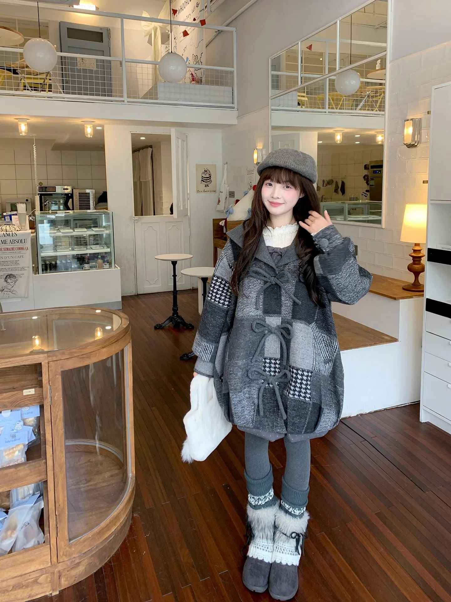 

Оригинальное шерстяное пальто-жакет Lakisland 2025: Зимнее, винтажное, с воротником-стойкой, в клетку, с декоративным узлом, для женщин