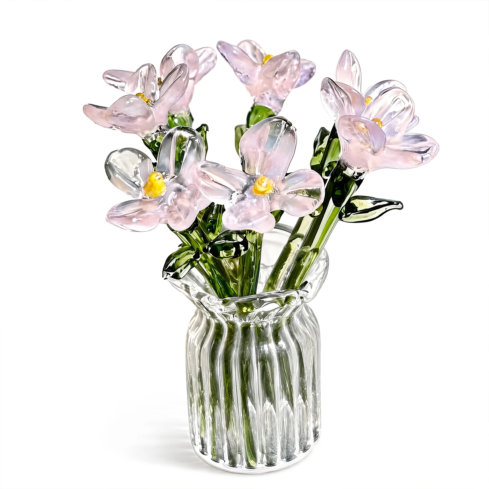 7 Pcs Cute Handmade Colorful Glass Flowers with Vase Mini Aesthetic Flower Desk Decor Gifts for Women Mom Mother Day