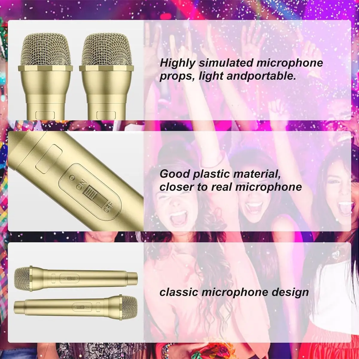 Component 3 PCS Microphone Prop, Plastic Prop Microphone, Mic Prop for Costume Role Play Christmas Cosplay Music Birthday Party