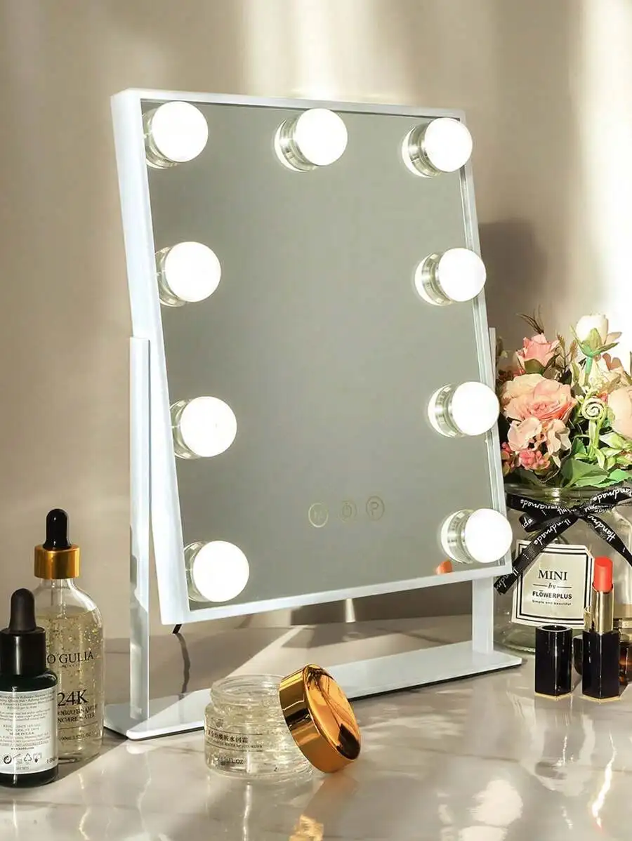 Vanity Mirror With Light,Smart Touch Control 3Colors Dimable Light Detachable 10X Magnification 360°Rotation ,Lighted Makeup Mirror White 9.84*11.81 Inch
