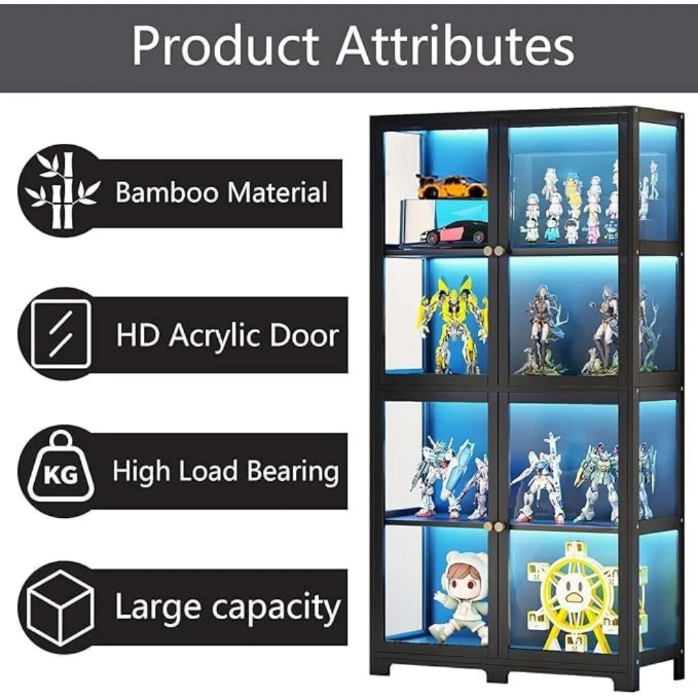 Multi-Level Curio Showcase with Clear Acrylic Door, Organizer Rack for Collectibles and Toys, Bookshelf for Bedroom Use