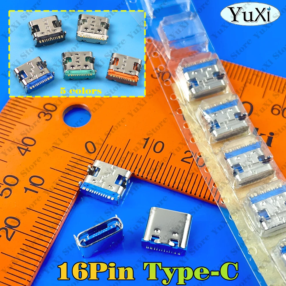 16Pin Type-C USB3.1 SMT Connector Female Socket Placement DIP Type C Jack For PCB DIY High Current Charging Charge Tail Plug
