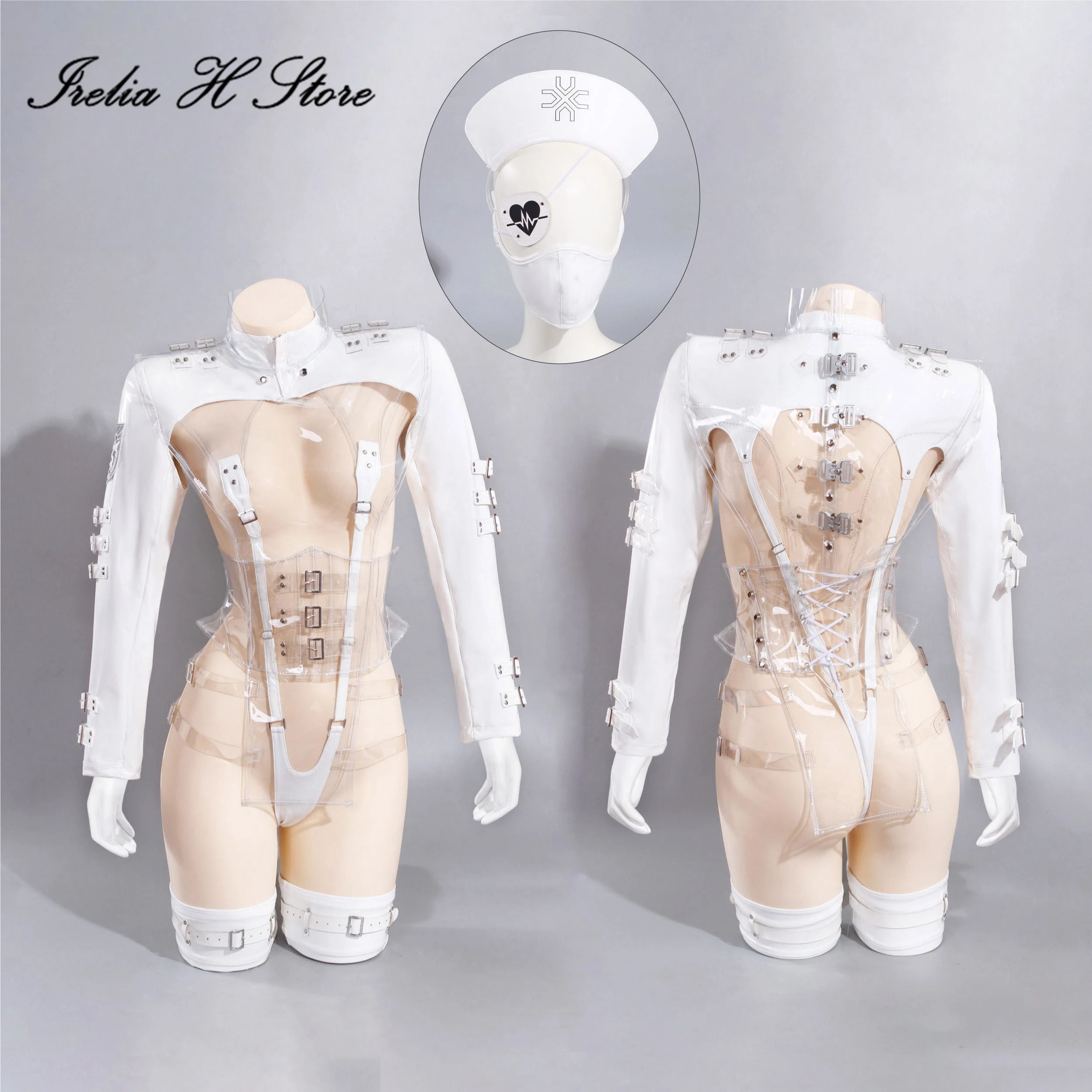 Irelia H 애니메이션 사이버 간호사 펑크 코스프레 코스튬, 섹시한 투명 간호사 전투복 세트, 개인 사진 촬영 할로윈 의상