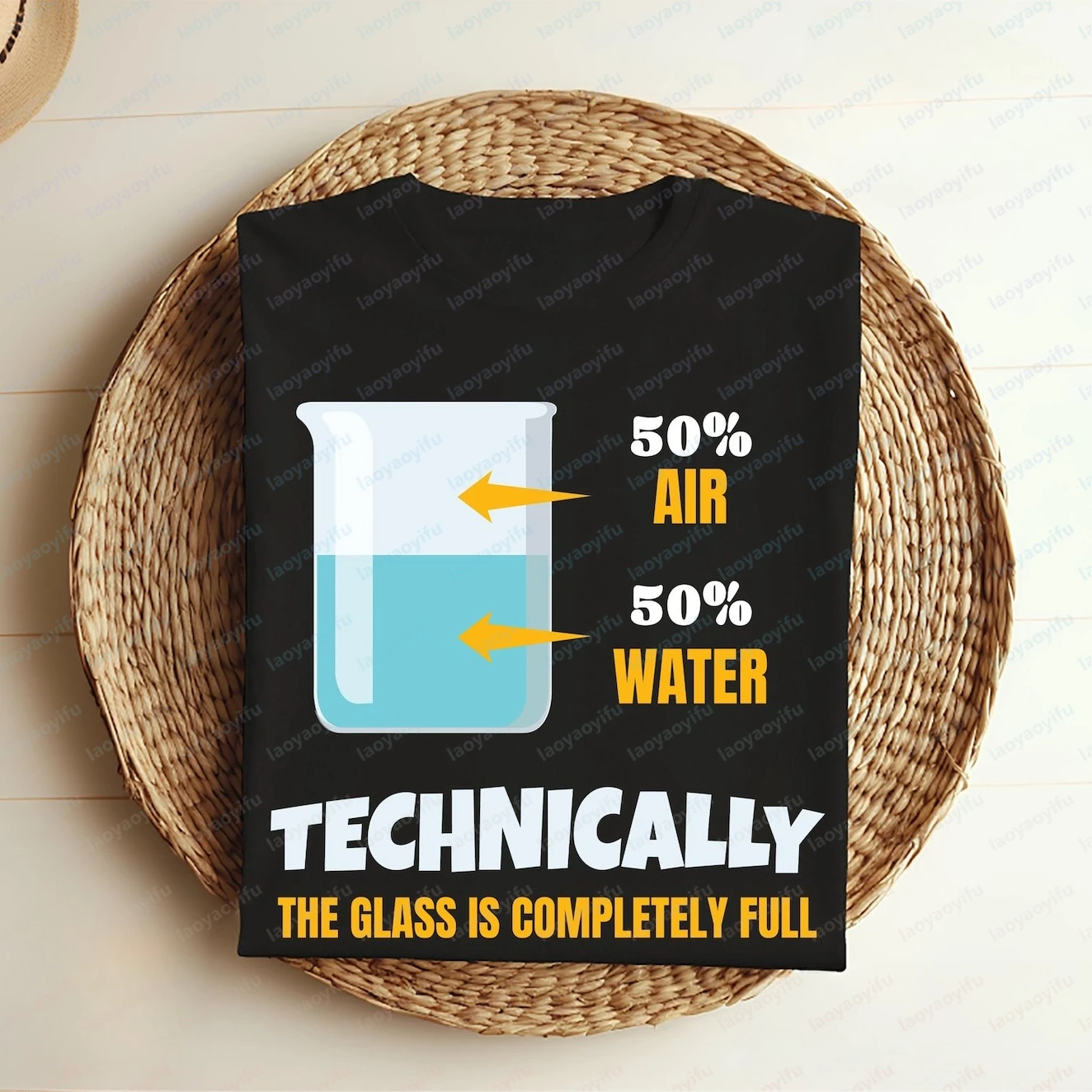 Glass Half Full Funny Sarcastic T-Shirt Technically Not Empty T Shirt Summer Casual Fashion Loose Harajuku Man Women Tees