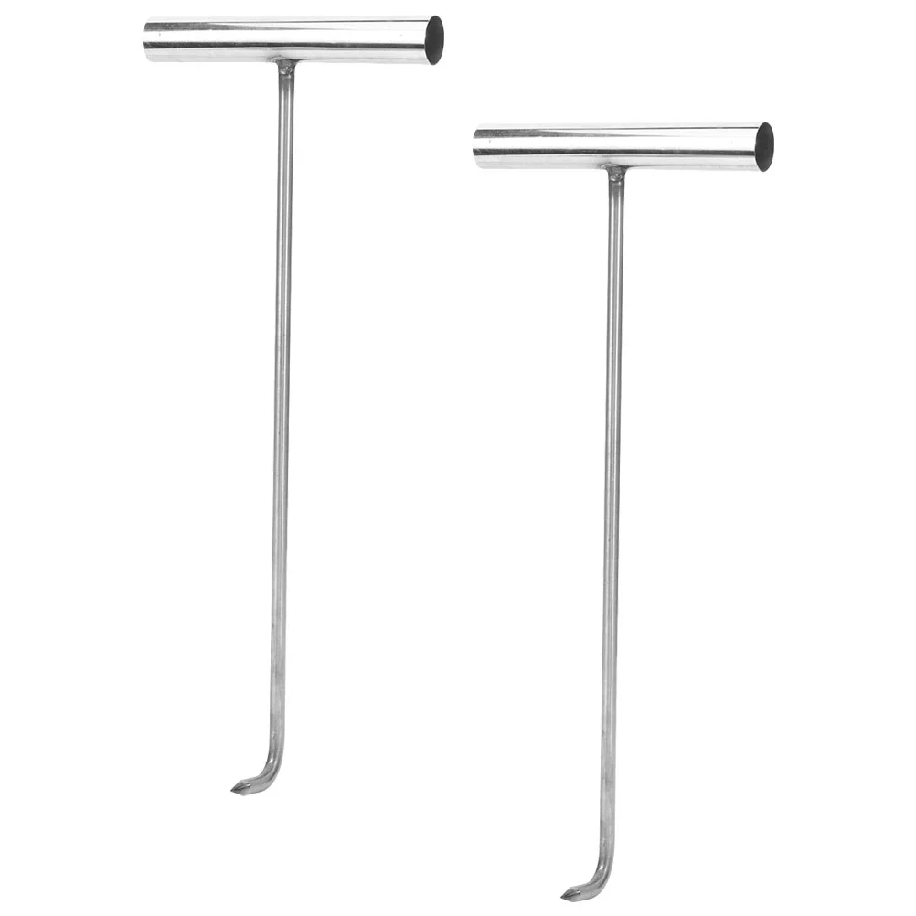 

2 Pcs T-hook Coat Hangers Stainless Steel Manhole Pull Lift Ceiling Cover Lid Lifting Tool Lifter