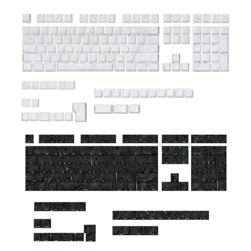 

136Keys Keycaps Set with Side Engraves Side Engraves Line Engravings Texture for Mechanical Keyboards