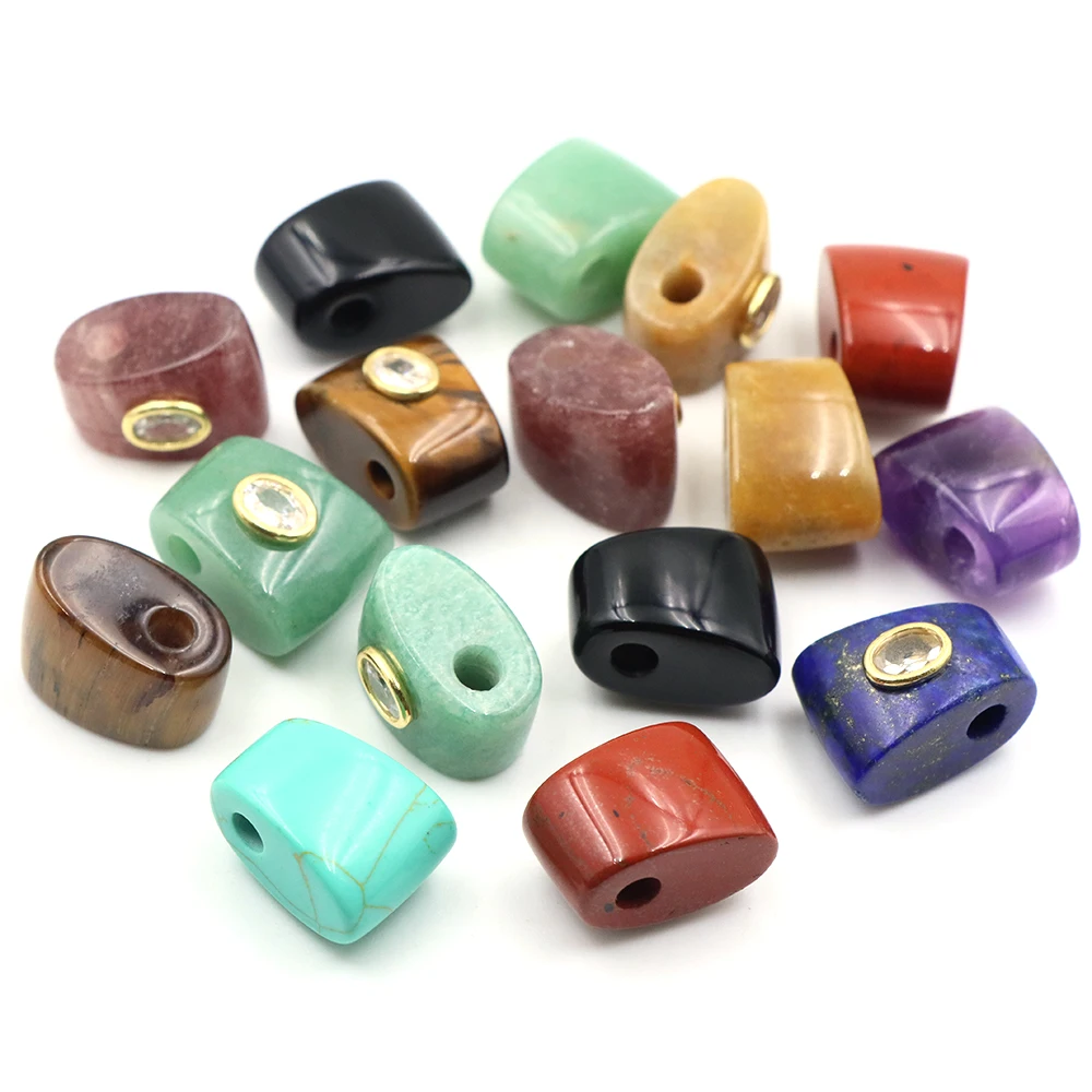 20mm Natural Stone Bag Shape White Zircon Inlaid Large Hole Spacer Bead for DIY Bracelet Handmade Jewelry Craft Bulk Supply Gift