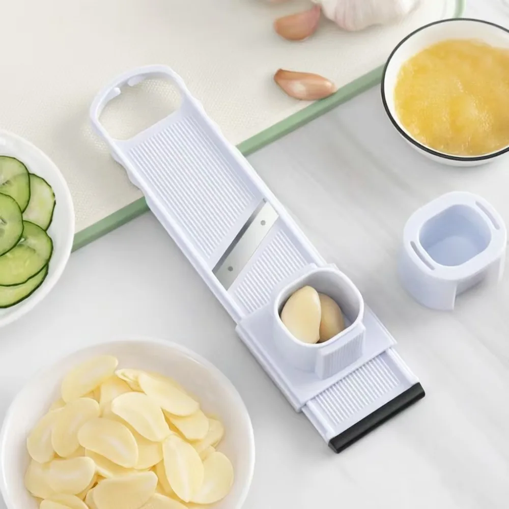 2 in 1 Garlic Slicer with Hand Protector Double-Sided Use Garlic Chopper Non-slip Base Mini Vegetable Shredder Kitchen