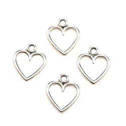 10Pcs Retro Silver Color 12*14MM Hollow Heart Pendant Charm for Necklace Earring Bracelet Making DIY Jewelry Accessory Finding