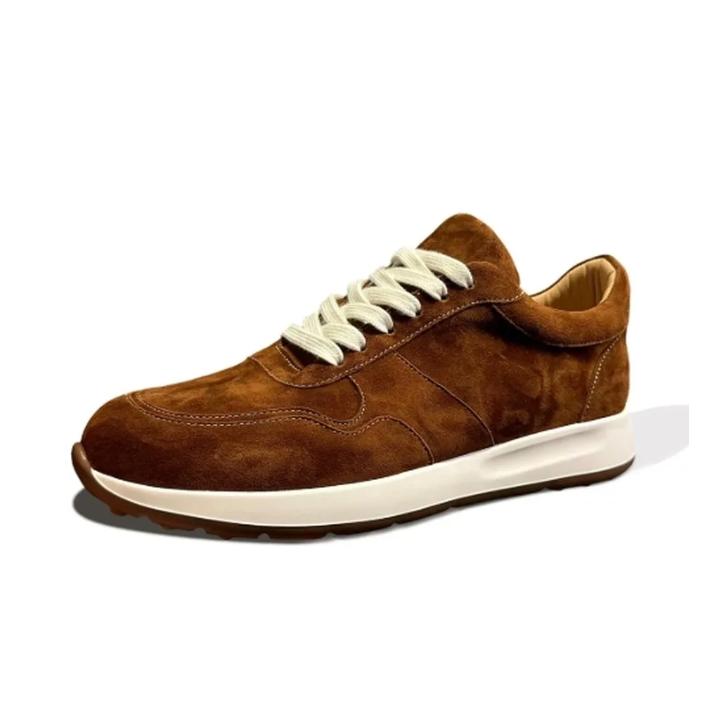 Men's Suede Lace‑Up Casual Sneakers, Khaki Retro Lightweight Cushioned Sole Daily Walking Shoes