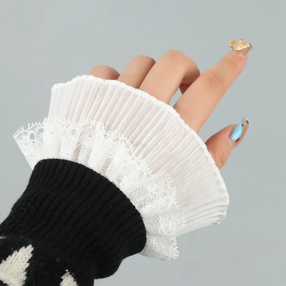 Guantes decorativos de protección solar para suéter, cubierta de cicatriz, volantes, manga de codo, puños de encaje falsos, puños de manga desmontables, 1 par