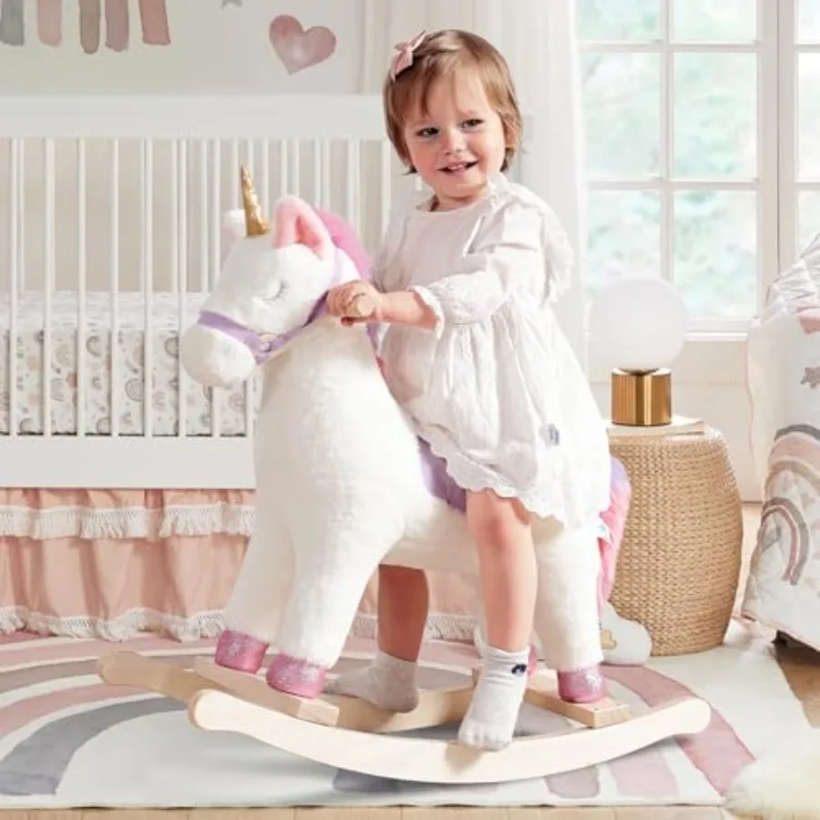 Toddler Rocking Horse, Ride Unicorn, Kid Ride On Toys for 1-3 Year Old, Plush Animal Rocker with Realistic Sounds, Baby Unicorn