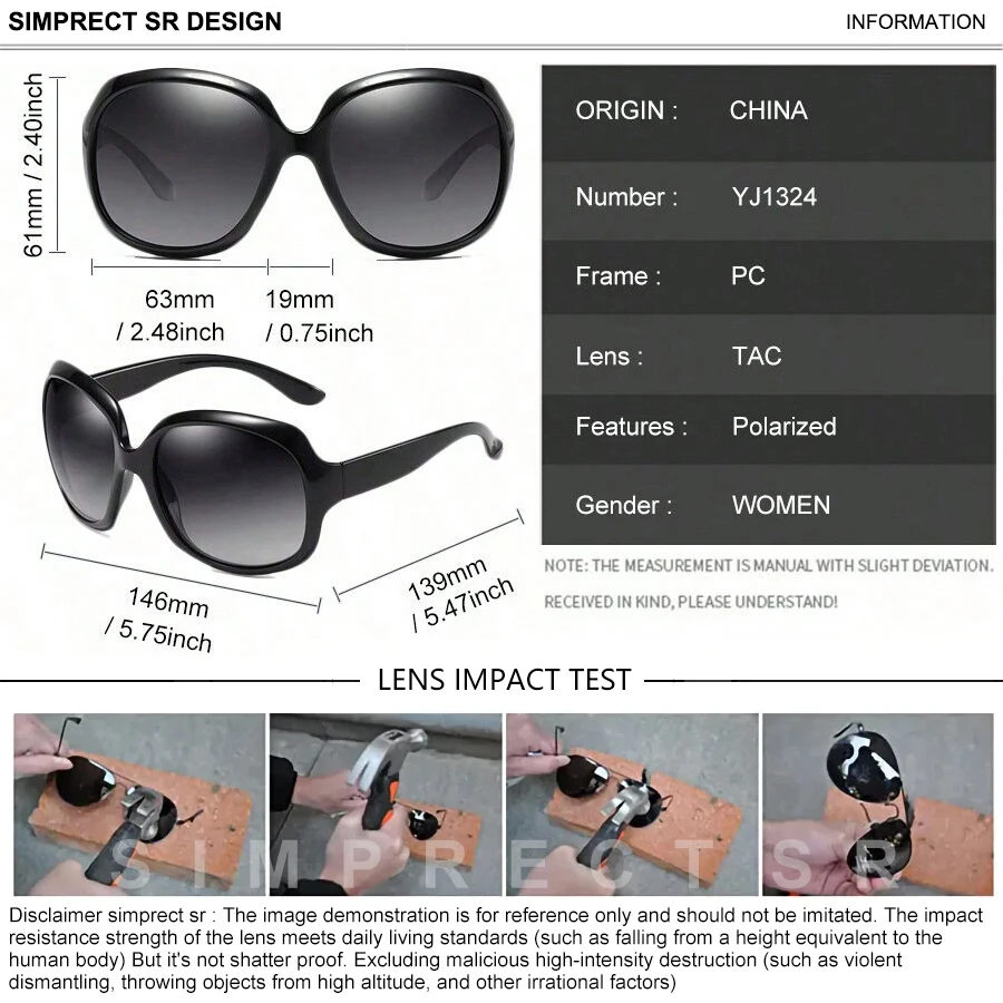SIMPRECT Popular Polarized Sunglasses Woman 2025 New High Quality Luxury Brands Designer Vintage Oversized Round UV Sun Glasses