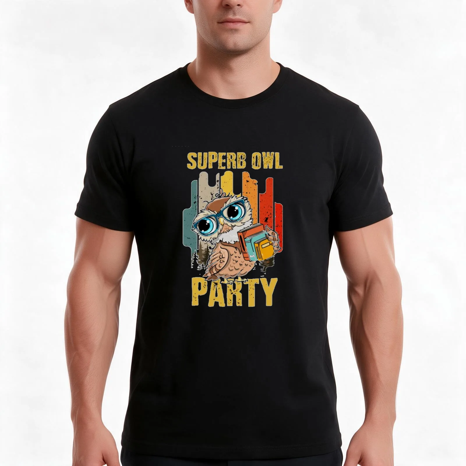Superb Owl Party T-Shirt Summer Casual Cotton Tee Oversized Streetwear Tops Vintage Graphic Print Loose Fit Short Sleeve