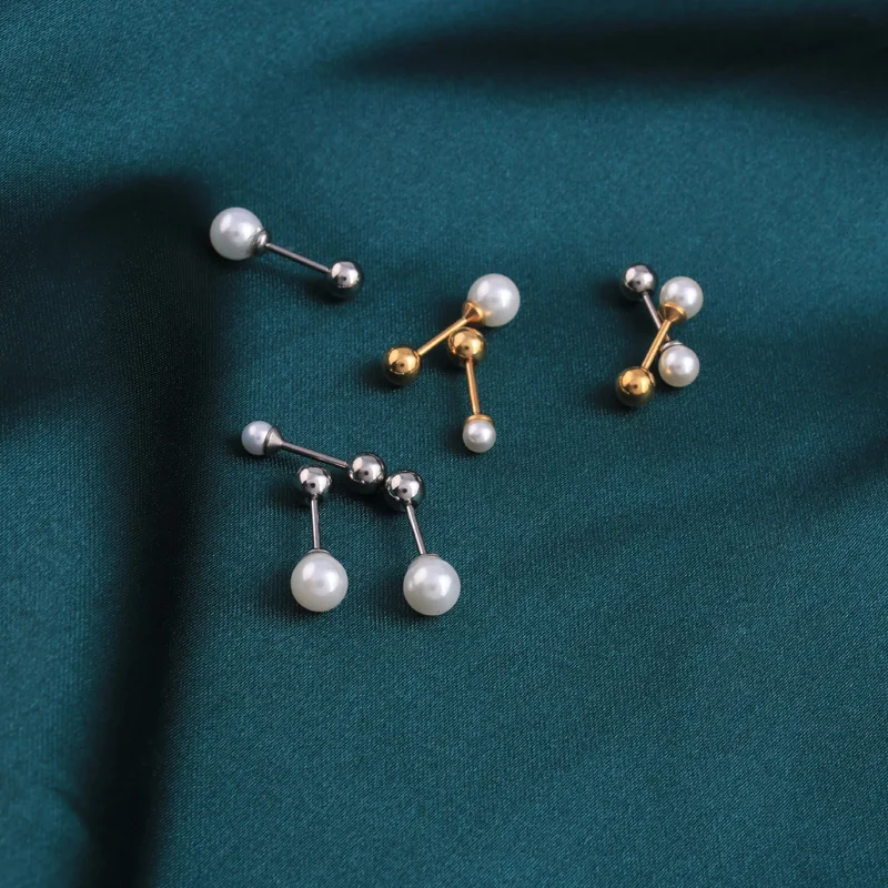 2 Buah Anting-Anting Kancing Telinga Mutiara Baja Tahan Karat untuk Wanita/Pria 3Mm 4Mm 5Mm Perhiasan Tindik Tulang Rawan Tragus