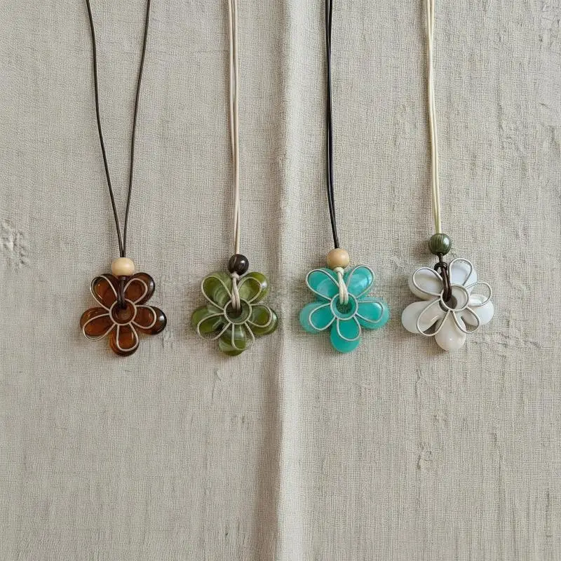 Boho Colorful Flower Pendant Long Necklace Comfortable Lightweight Jewelry for Women Daily Party Gift Use