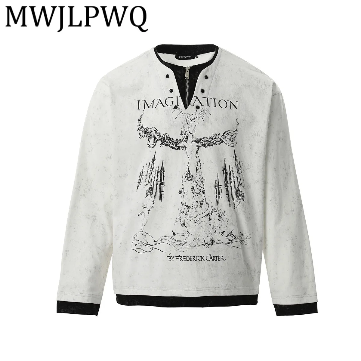 

MWJLPWQ Мужская американская уличная модная футболка с принтом граффити, искусственная двухсекционная футболка с длинным рукавом, темный стиль для мужчин, новинка лета 2024, 21193