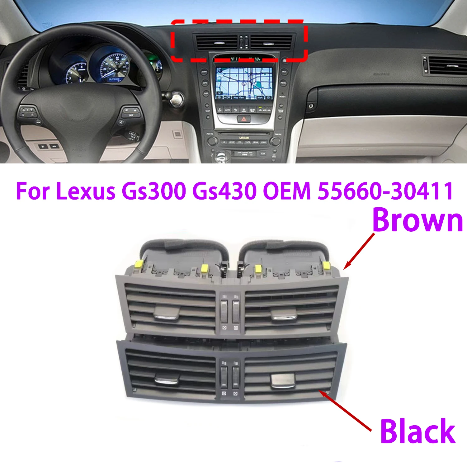 

cheng-For Lexus GS300 GS430 GS350 Center Console Air Outlet Dashboard Air Conditioner Cold Air Heater Air Outlet OEM 55660-30411