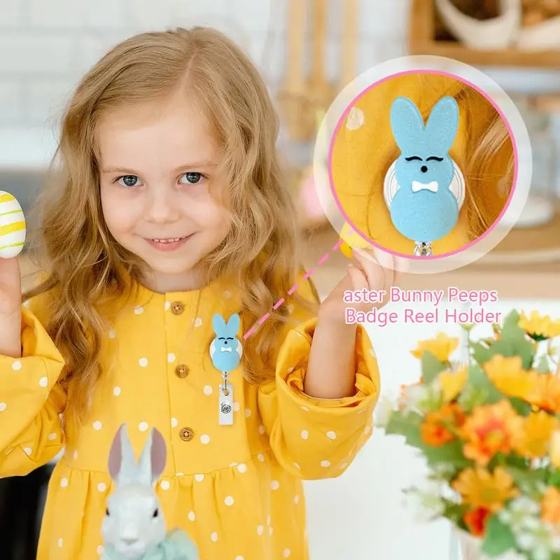 Держатель для удостоверения личности с милым кроликом, акриловый мультяшный выдвижной пасхальный блестящий зажим, катушка для бейджа, держатель для карт для врачей, медсестер, студентов, учителей