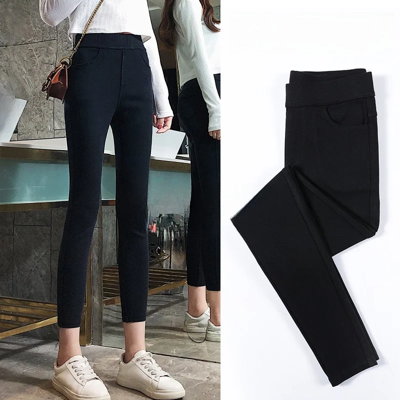 High Waist Women's Leggings Thin Elastic Slim Fit Black Magic Pencil Pants Spring Autumn Summer Base Layer Trousers