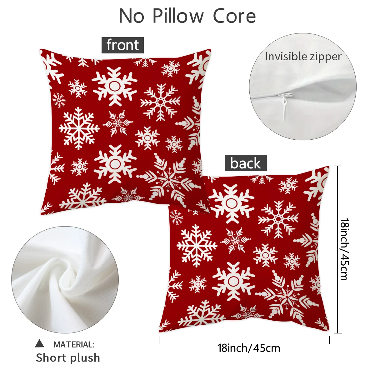 1/2pcs Christmas double-sided snowflake pillow cover, comfortable and soft plush pillowcase, 18x18 inch cushion cover