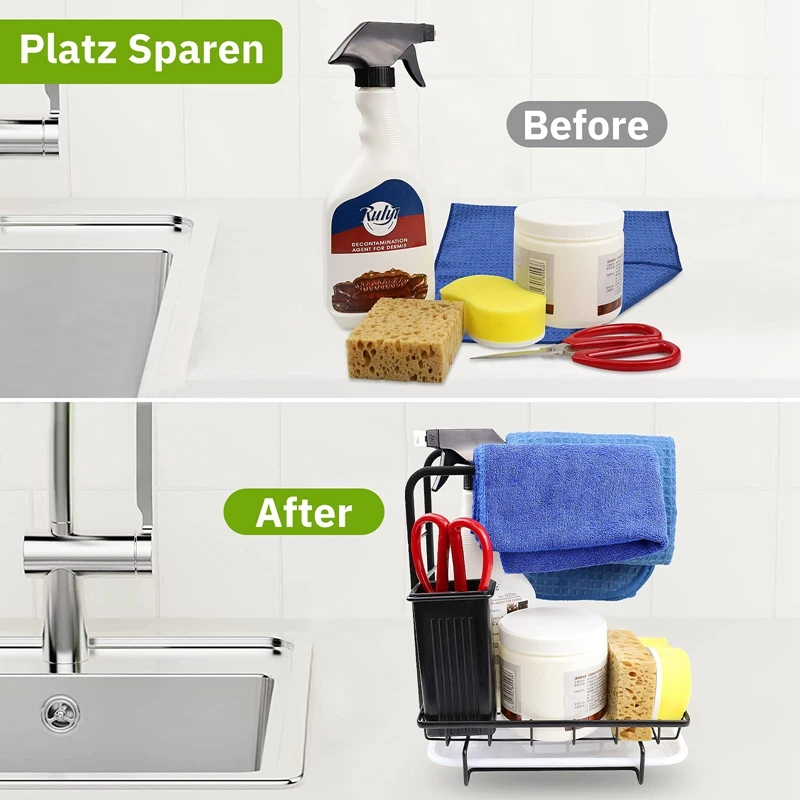 Promotion! Sink Organizer With Drip Tray, Kitchen Organizer For Storage Kitchen, Sponge Holder, Kitchen Utensil Holder