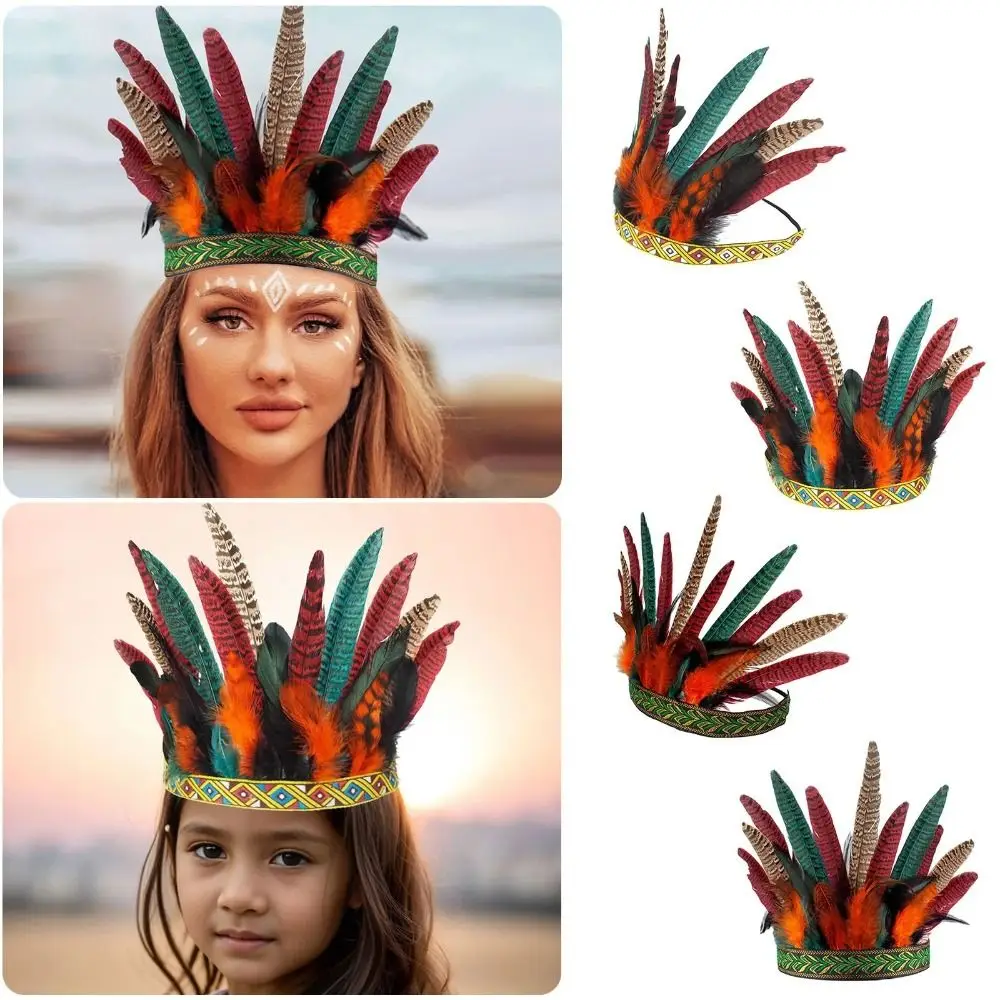 

Fashion Colorful Feathers Feather Headwear Adjustable Strap Peacock Costume Feather Crown Feather Hair Band Halloween