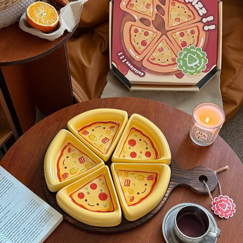 Cute pizza shape partition plate, snack snack plate, household living room dried fruit plate