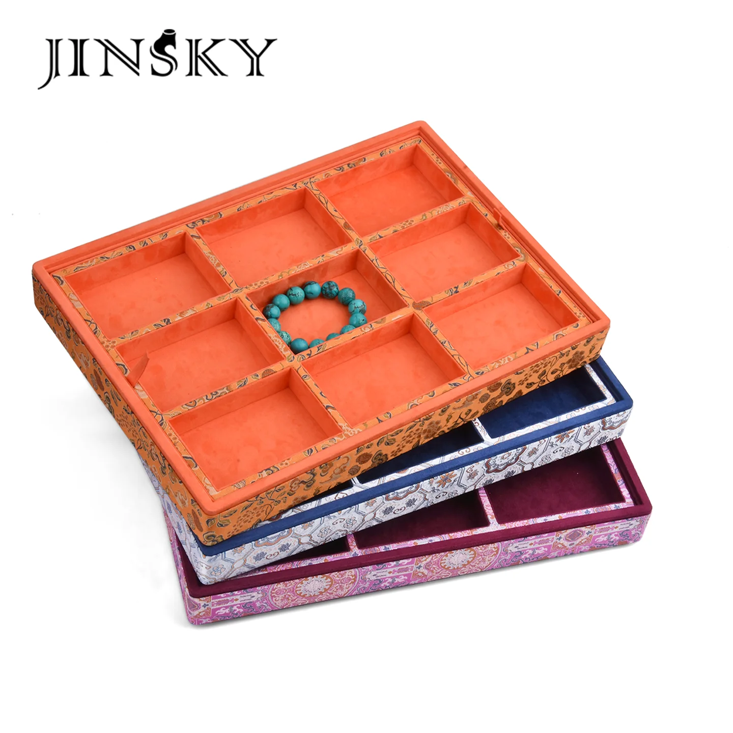 Multifunctional compartmented jewelry box, large-capacity creative storage display box, velvet lined square