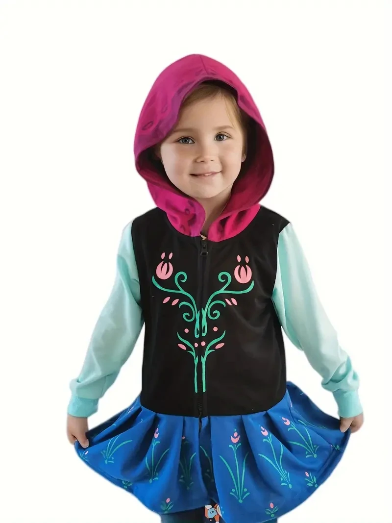 

Толстовка с капюшоном в стиле ледяной сестры и принцессы для девочек с карманами, юбка с цветочным принтом Анны и Эльзы, милая детская верхняя одежда в красный горошек