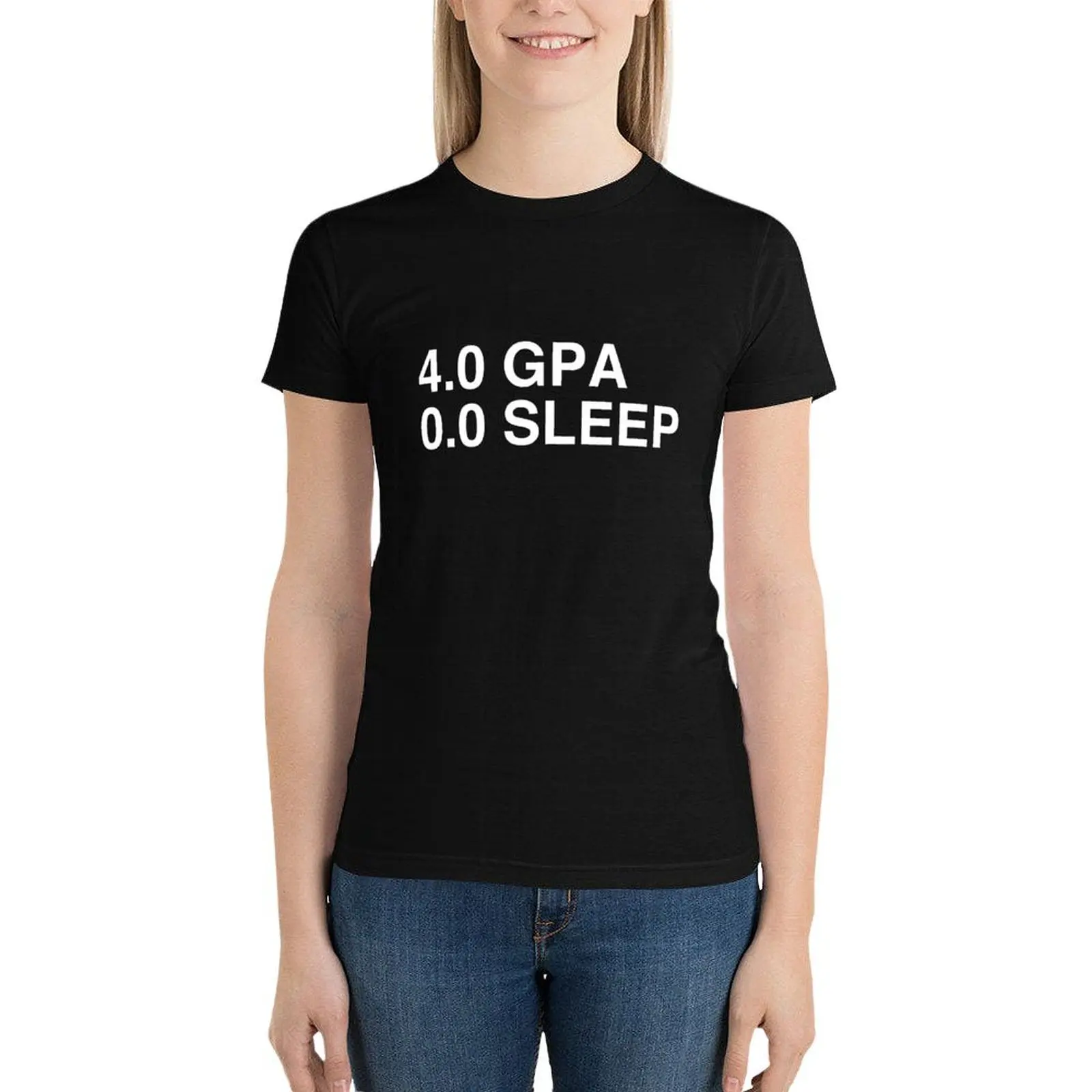 4.0 Gpa, 0.0 Sleep - Print T-Shirt korean fashion Female clothing oversized Aesthetic clothing Woman fashion