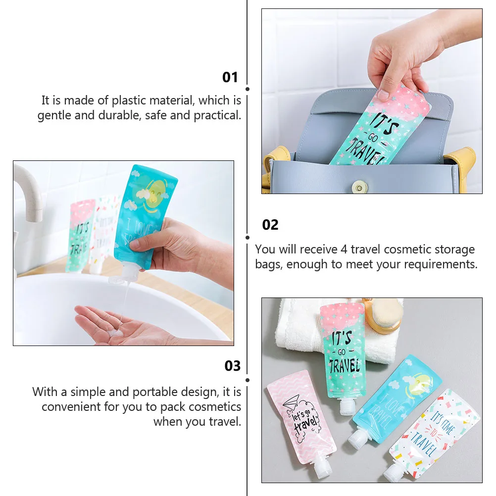 

4pcs Folding Dividing Bags Durable Plastic Squeezable Shampoo Bag Portable Airtight Toiletry Storage Refillable Containers