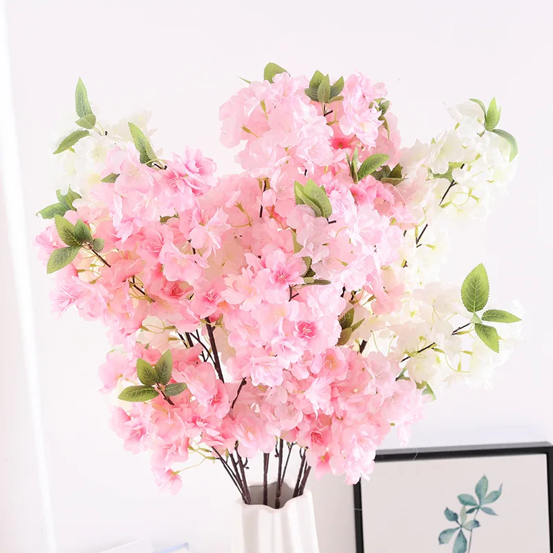 100CM Artificial 4-Fork Cherry Blossom Branch Project Home Fake Branch Decoration Flower Wedding Set Colorful Cherry Blossoms