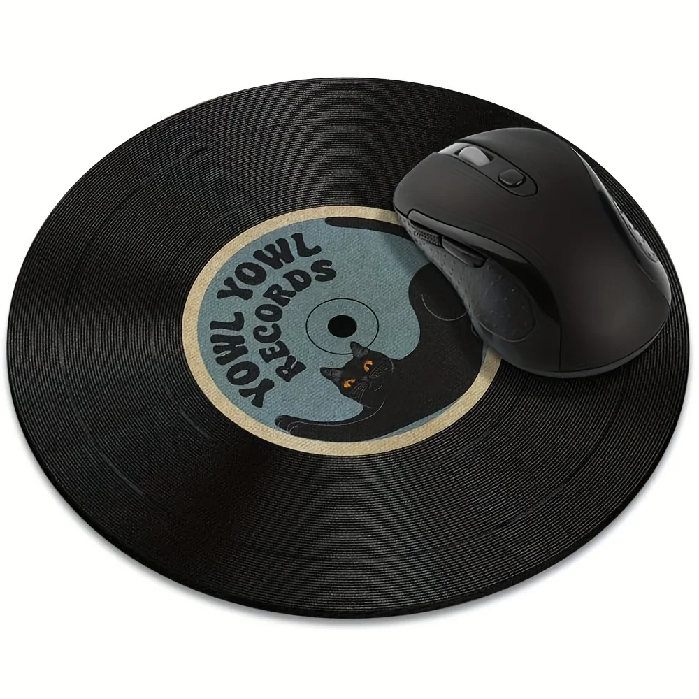 CD Personalized Mouse Pad, Round Anti Slip Rubber Desk Pad, Home Office Desk Pad, Charming Black Cat Design, 20 * 20cm Carpet