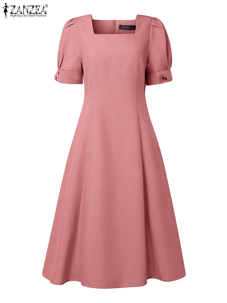 

ZANZEA 2025 Elegant French Dress Women Work OL Sundress A-Line Summer Party Vestidos Square Neck Casual Puff Sleeve Robe