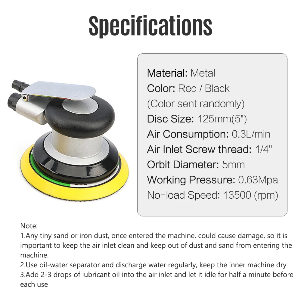 Pneumatic Orbital Sander Pneumatic Polisher Air Grinder,125mm/150mm Vacuum Eccentric Polishing/Grinding Machine Pneumatic Tools