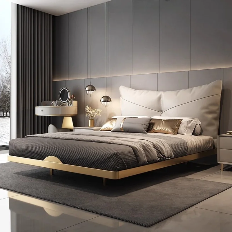 modern Wooden furniture 180x200cm luxury king size Double bed full frame queen twin bedroom Suspended bed sleeping Headboard