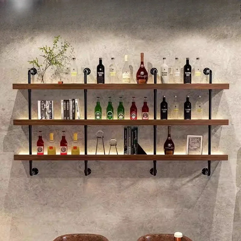 fa·Display Shelf Bar Cabinet Bartender Metal Modern Wall Nordic Wine Rack Commercial Narrow Botellero Vino Drinking Furniture