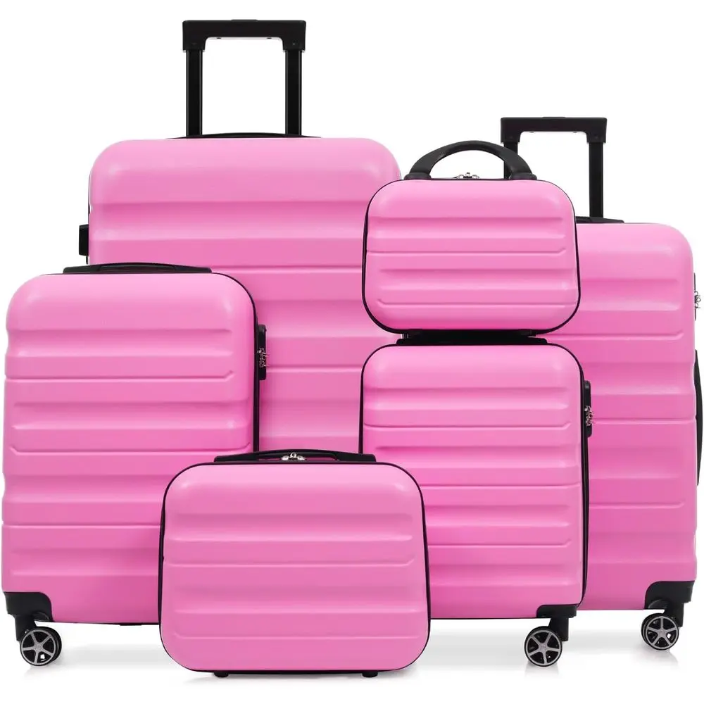 

MeLage Set 6 Piece, Hardshell ABS Suitcases with 8 Silent Spinner Wheels, Durable and Lightweight Travel Lage or amily Trips, Pi