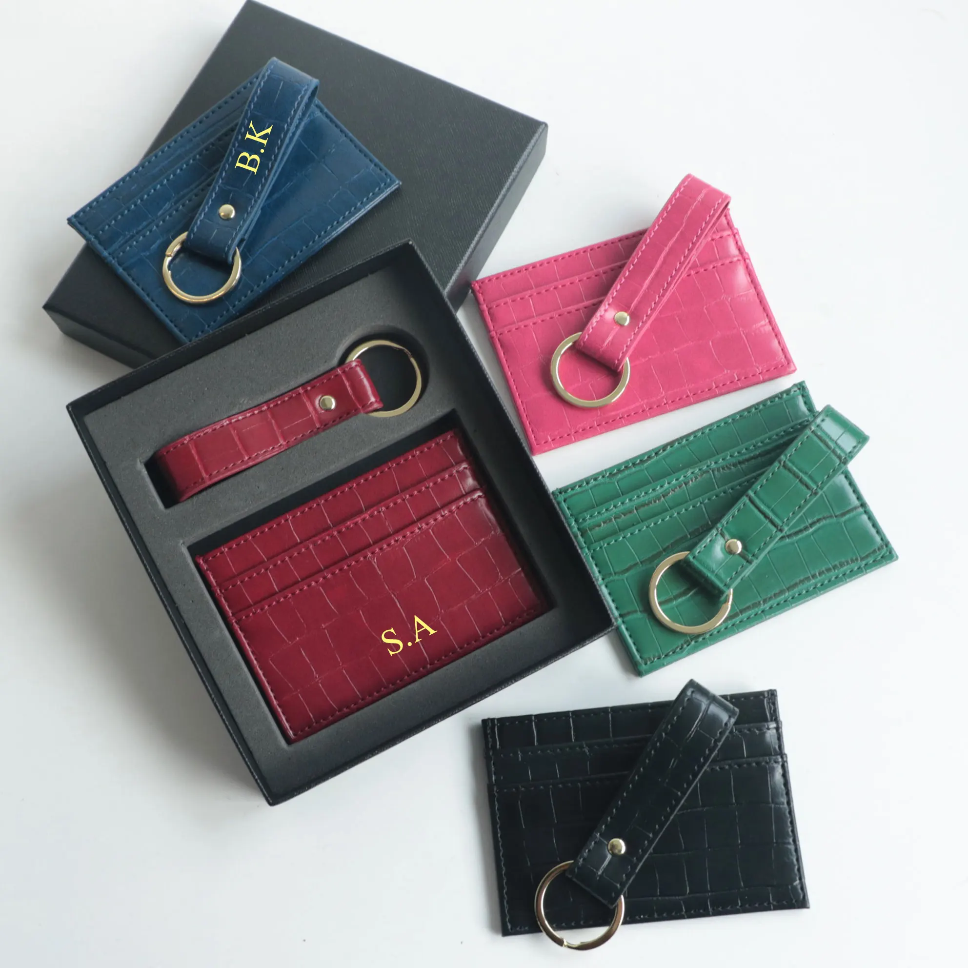 Kostenloses, anpassbares, heißpräge-Namenskartenetui aus CROCO-PU-Leder mit Schlüsselanhänger und Geschenkbox
