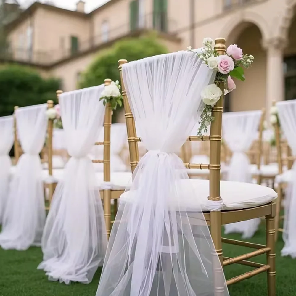 2pieces 270x76cm tulle Chair Back Veil Wedding Chair Sashes Wedding Chair Bows Covers Ribbon Party Aisle Chair Decor Hotel decor