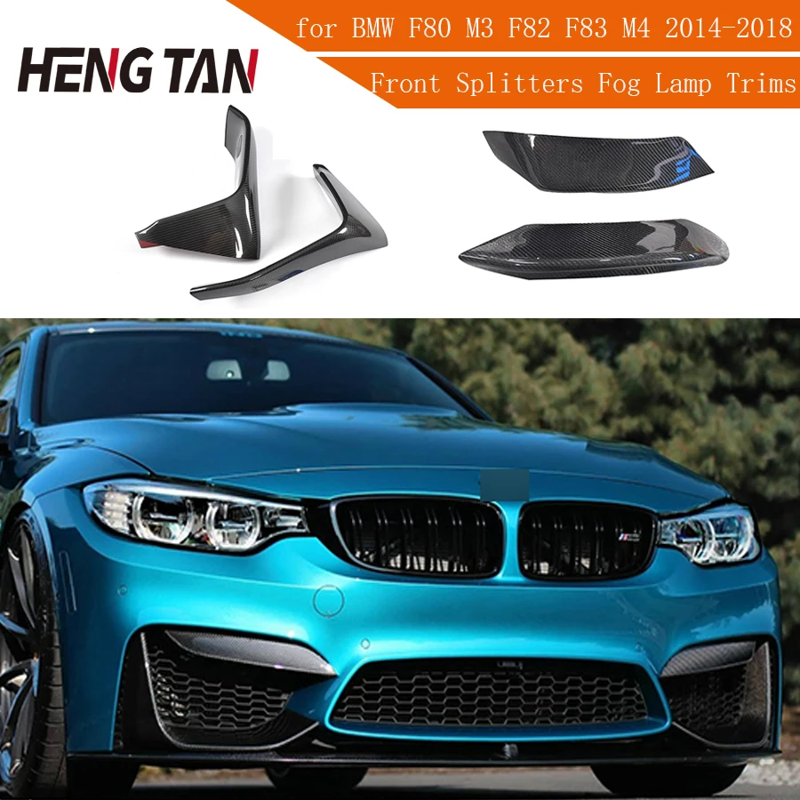 

For BMW F80 M3 Sedan F82 F83 M4 Coupe Convertible 2014 - 2018 Canard Real Carbon Fiber Front Bumper Lip Splitters Fog Lamp Trims