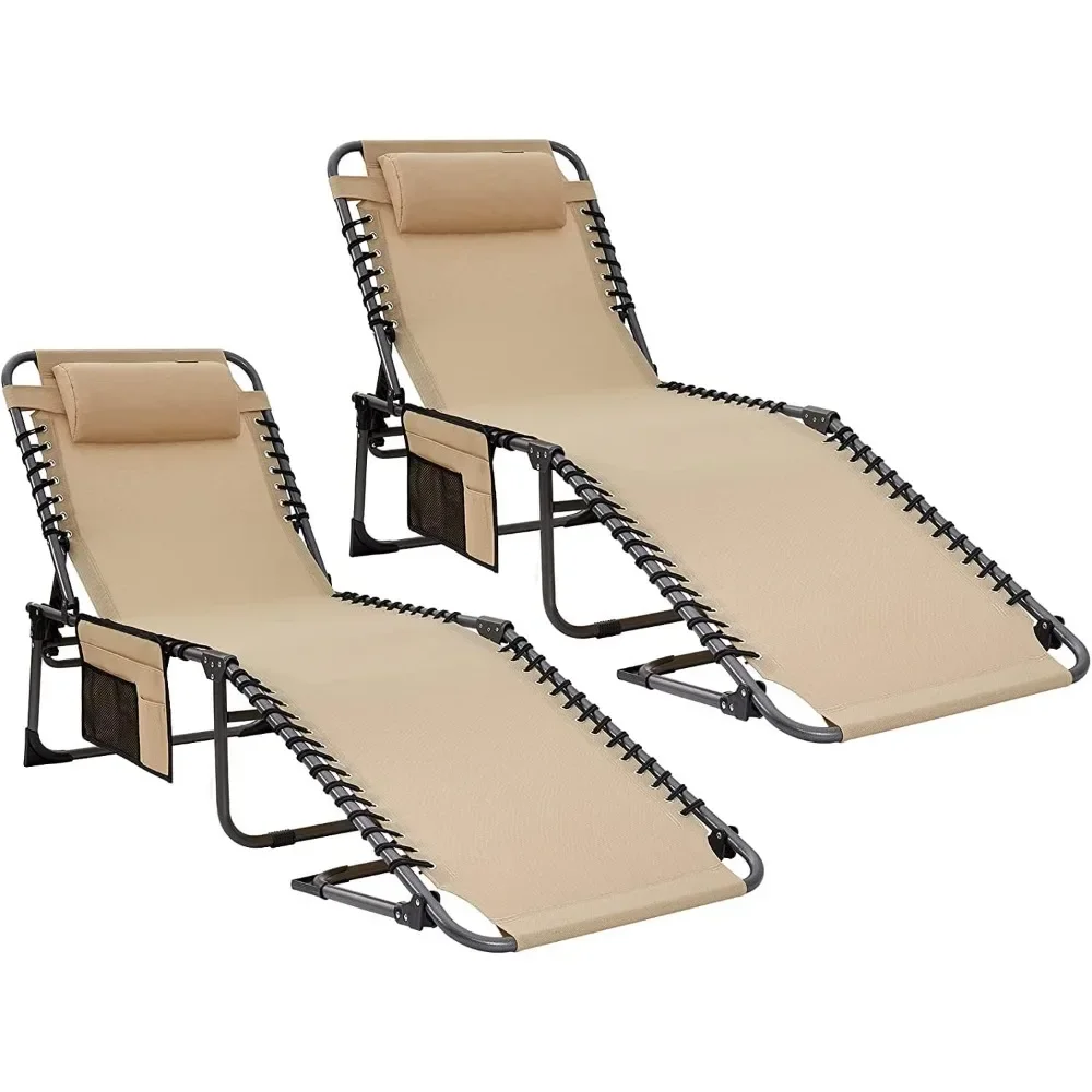 Outdoor Adjustable Textile Waterproof Terrace  Chair,used for Lawn, Beach, Swimming Pool, And Sunbathing In 2 Beige Colors